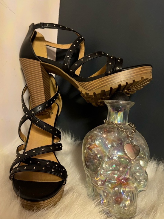 Report Shoes - Report High Heeled Black Leather W/ Silver studded strapps